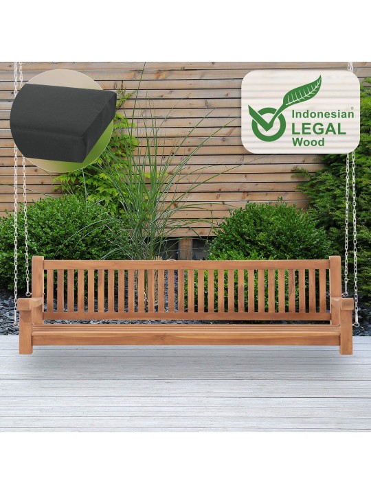 Banco de balanço Joyce com almofada de assento 220 cm + teca, cinza escuro