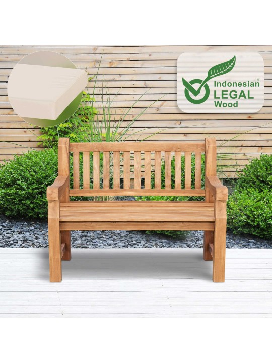 Banco de teca Jackson com almofada de assento 120 cm + teca, creme