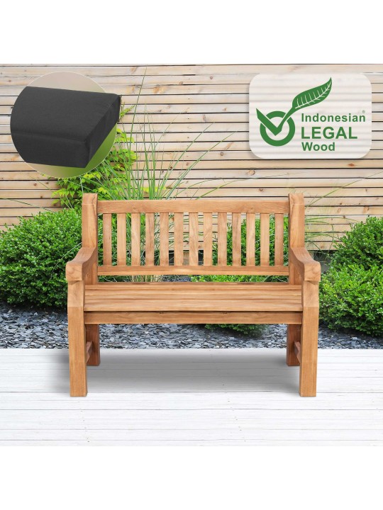 Banco de teca Jackson com almofada de assento 120 cm + teca, cinza escuro Banco de teca Jackson com almofada de assento 120 cm + teca, cinza escuro