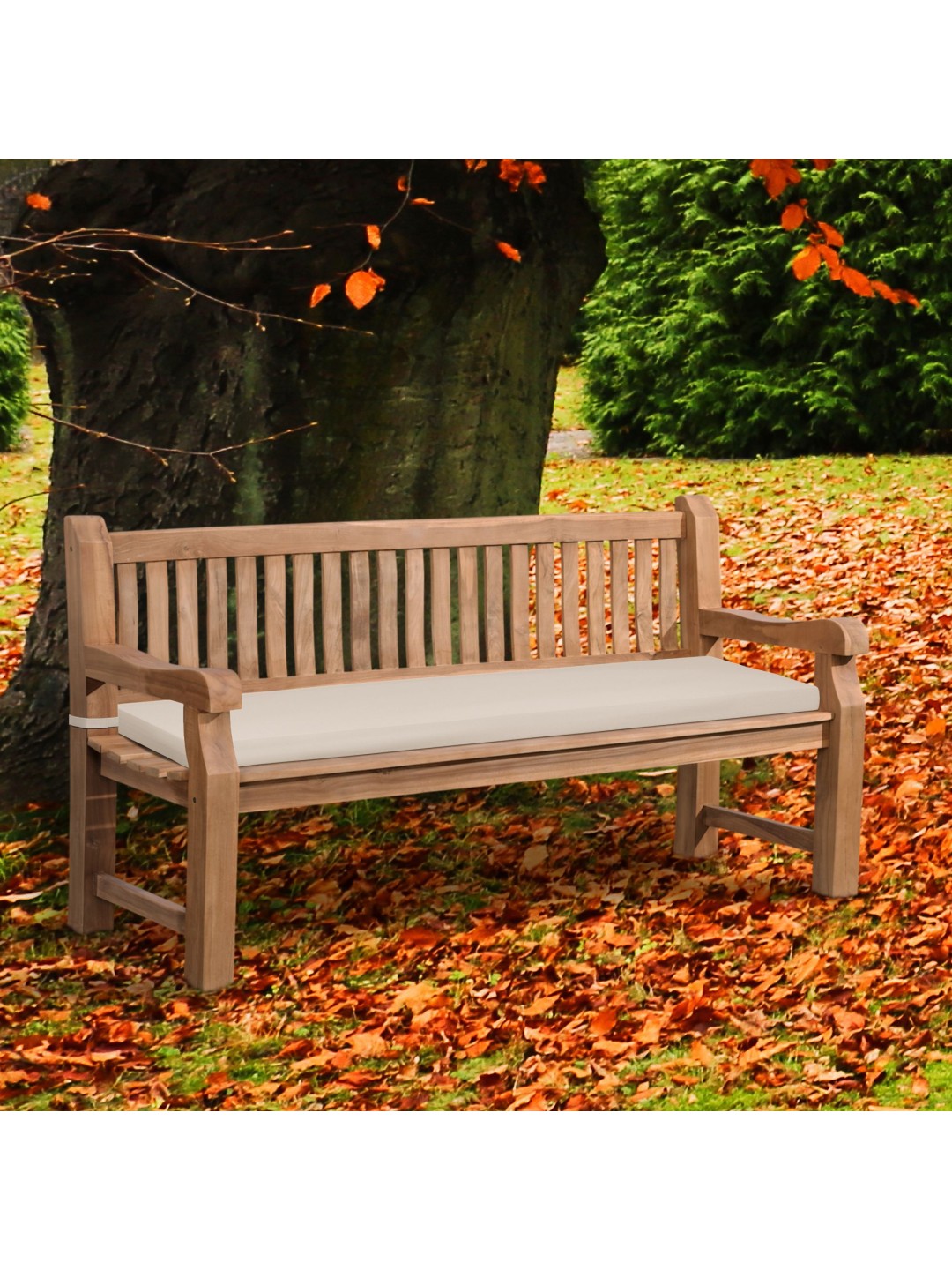 Banco de teca Jackson com almofada de assento 180 cm + teca, creme