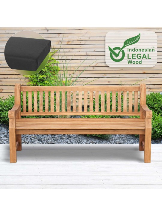 Banco de teca Jackson com almofada de assento 180 cm + teca, cinza escuro