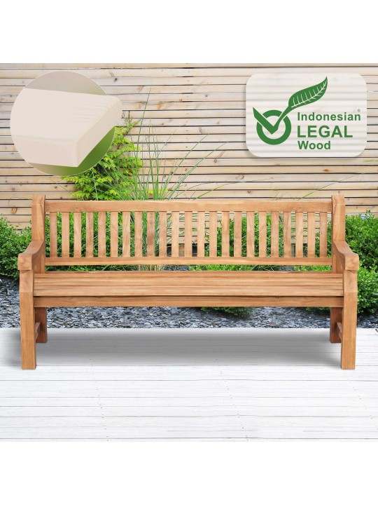 Banco de teca Jackson com almofada de assento 200 cm + teca, creme Banco de teca Jackson com almofada de assento 200 cm + teca, creme
