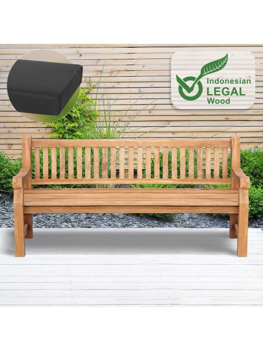 Banco de teca Jackson com almofada de assento 200 cm + teca, cinza escuro