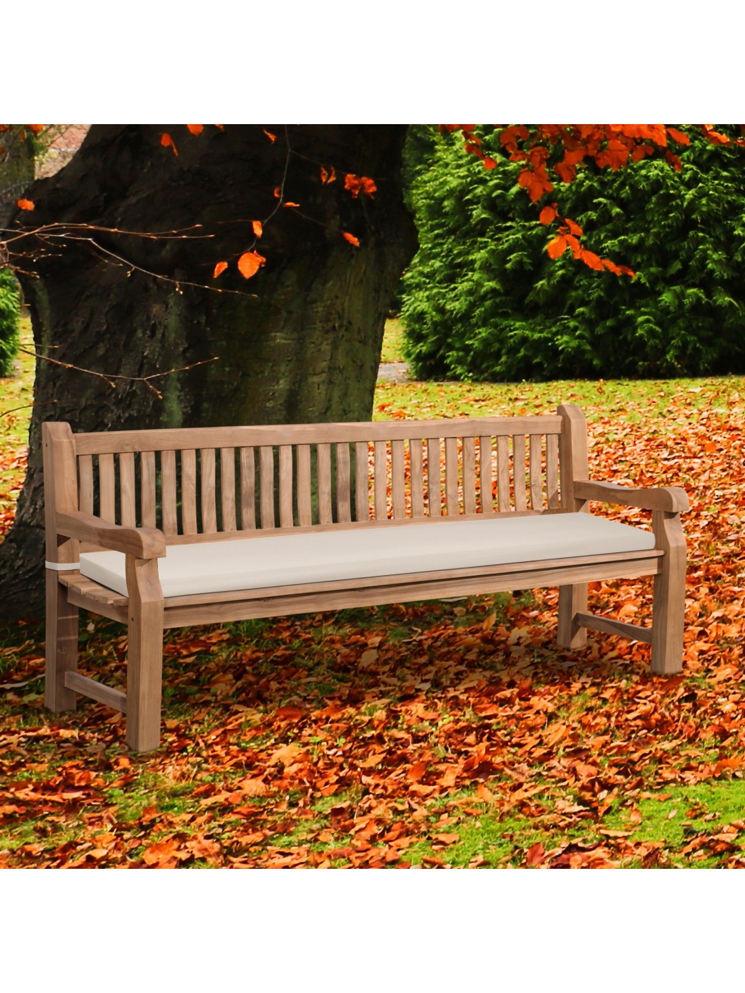 Banco de teca Jackson com almofada de assento 220 cm + teca, creme