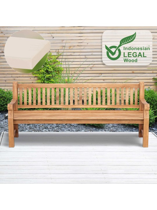Banco de teca Jackson com almofada de assento 220 cm + teca, creme Banco de teca Jackson com almofada de assento 220 cm + teca, creme