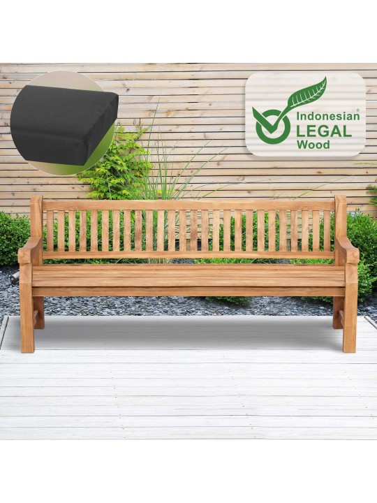Banco de teca Jackson com almofada de assento 220 cm + teca, cinza escuro Banco de teca Jackson com almofada de assento 220 cm + teca, cinza escuro