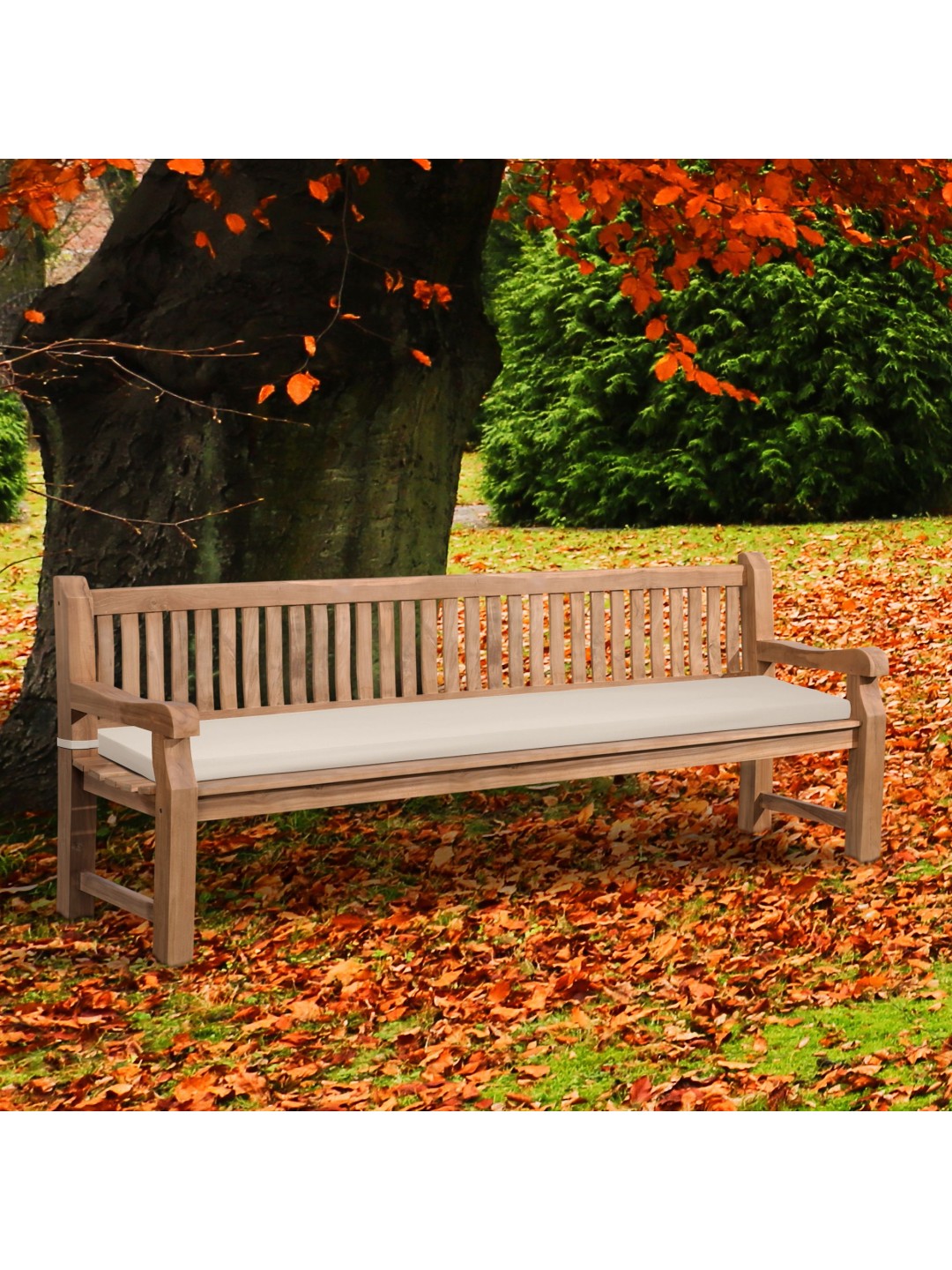 Banco de teca Jackson com almofada de assento 240 cm + teca, creme