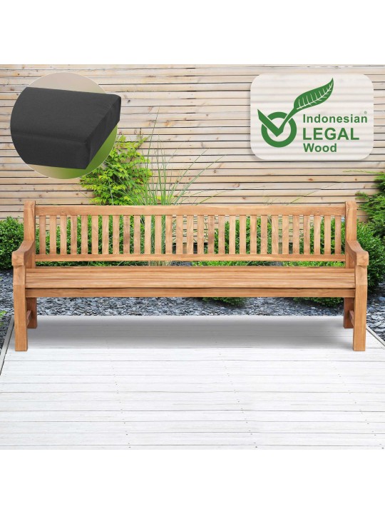 Banco de teca Jackson com almofada de assento 240 cm + teca, cinza escuro Banco de teca Jackson com almofada de assento 240 cm + teca, cinza escuro