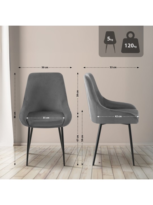 Conjunto de 2 cadeiras de jantar em veludo Elmira, cinza escuro