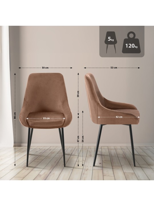 Conjunto de 2 cadeiras de jantar em veludo Elmira, castanho