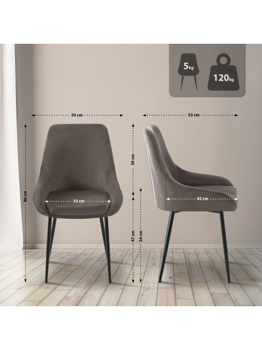 Conjunto de 2 cadeiras de jantar em veludo Elmira, antracite