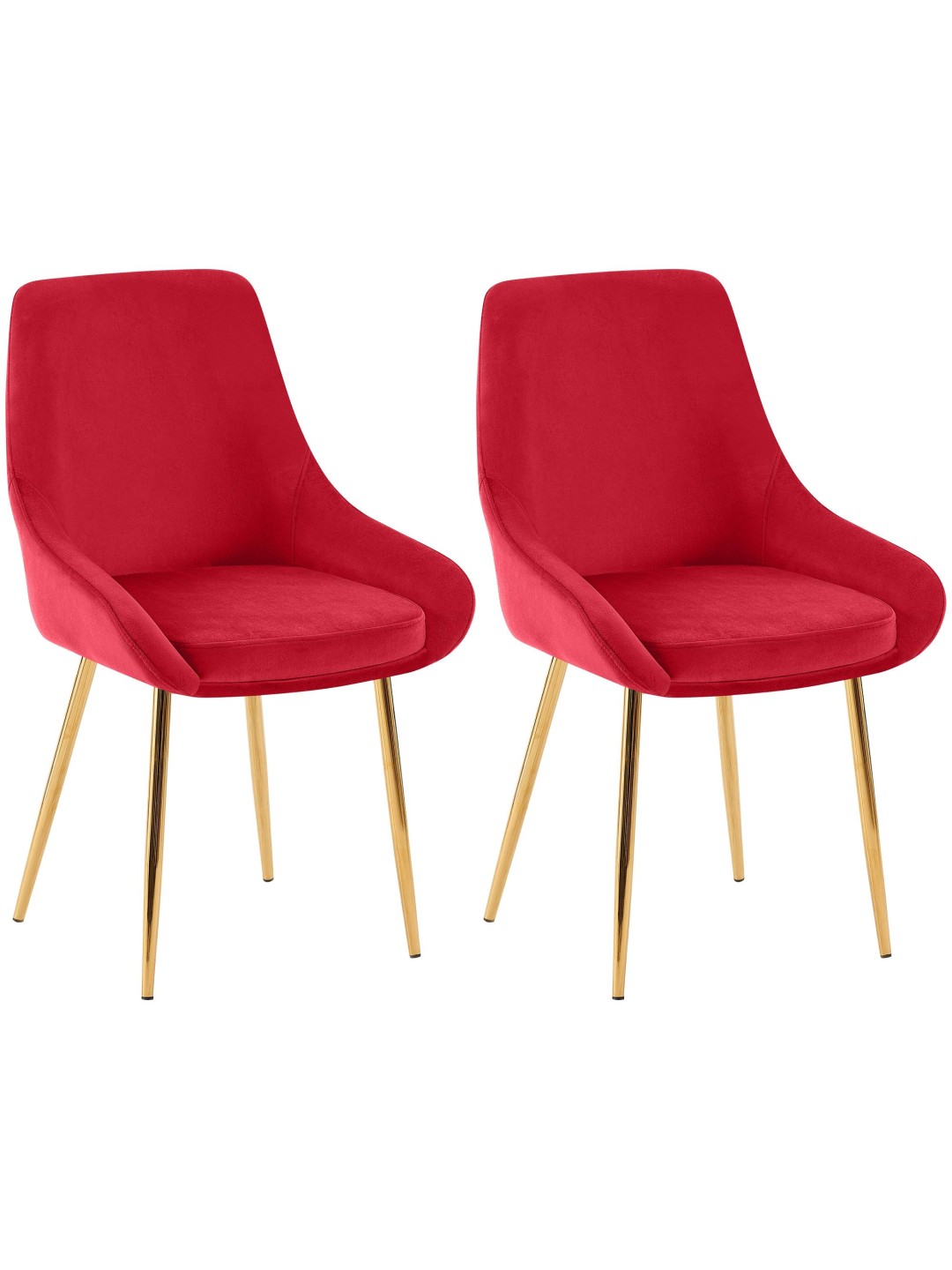 Conjunto de 2 cadeiras de sala de jantar Elmira veludo dourado, vermelho