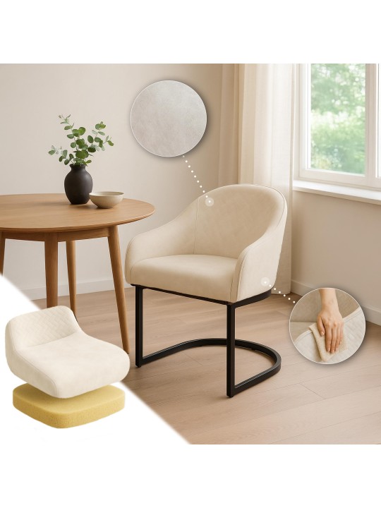 Cadeira da sala de jantar Jarik veludo vintage, creme