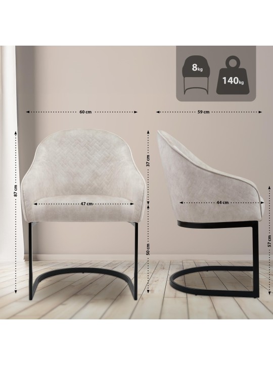 Cadeira da sala de jantar Jarik veludo vintage, creme