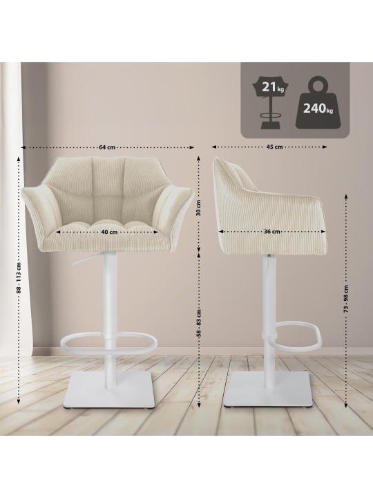 Banqueta alta Damaso W Cord, creme