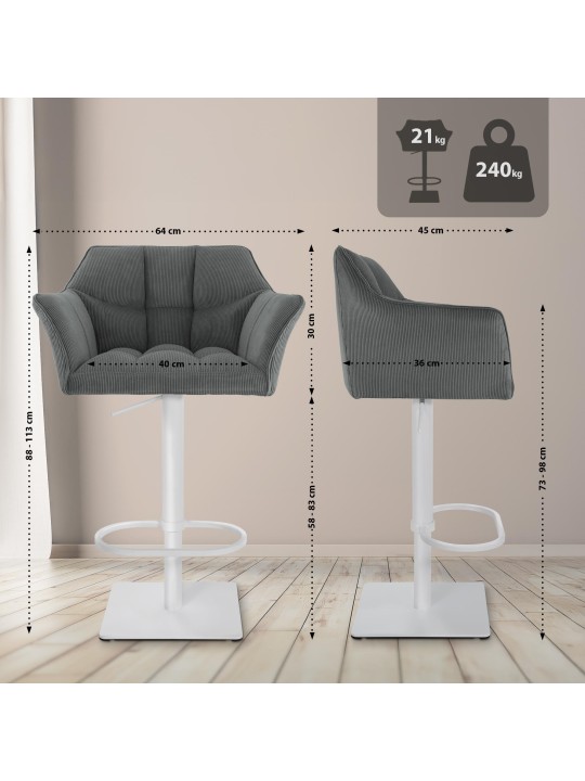 Banqueta alta Damaso W Cord, cinza