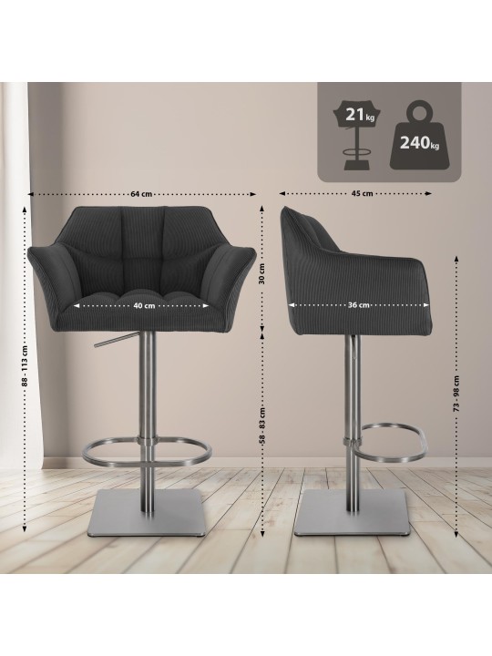 Banqueta alta Damaso E Cord, cinza escuro