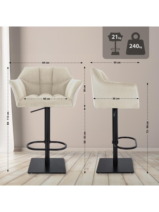 Banqueta alta Damaso B Cord, creme