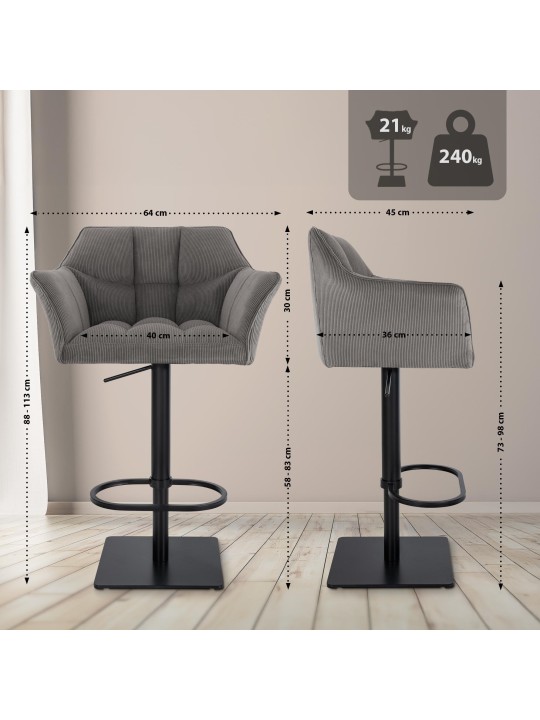Banqueta alta Damaso B Cord, taupe