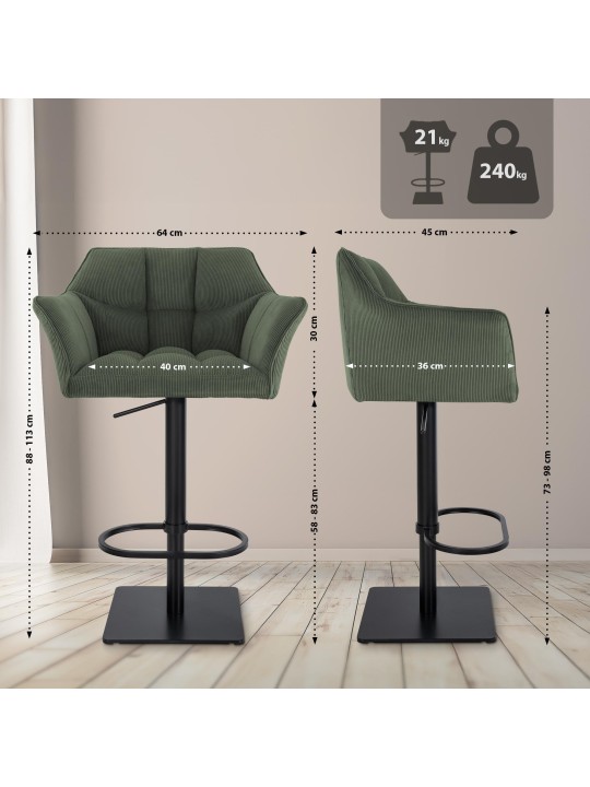 Banqueta alta Damaso B Cord, verde