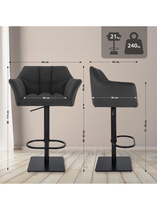 Banqueta alta Damaso B Cord, cinza escuro Banqueta alta Damaso B Cord, cinza escuro