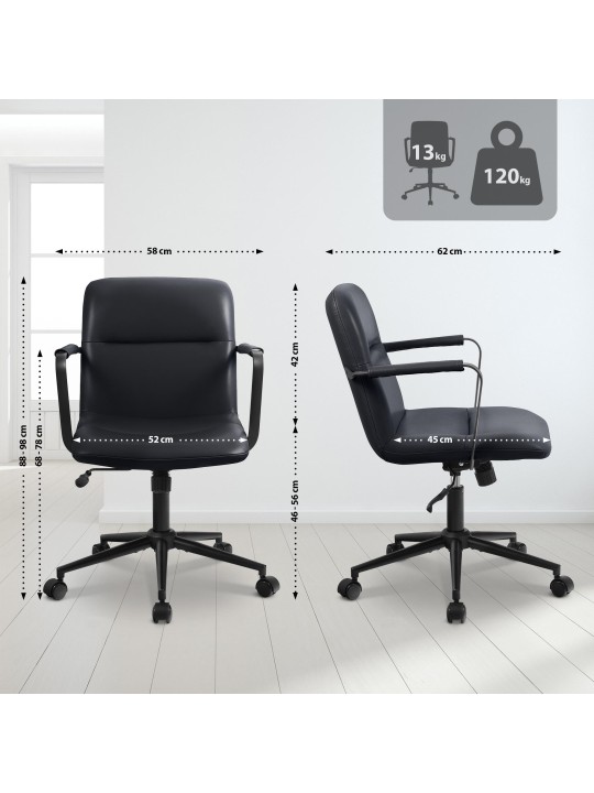Cadeira de escritório Hilda couro verdadeiro, preto