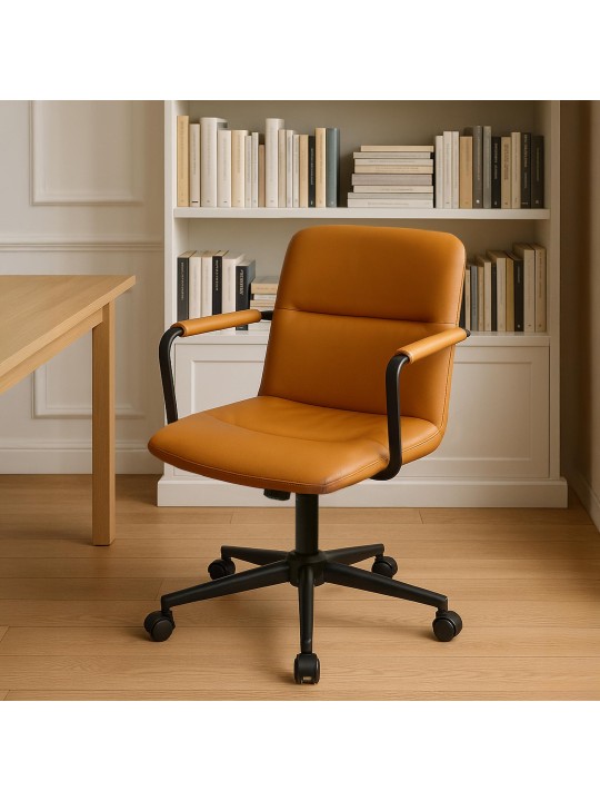 Cadeira de escritório Hilda couro verdadeiro, castanho