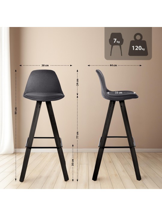 Conjunto de 2 bancos de bar em tecido Corbin quadrado, cinza escuro Conjunto de 2 bancos de bar em tecido Corbin quadrado, cinza escuro