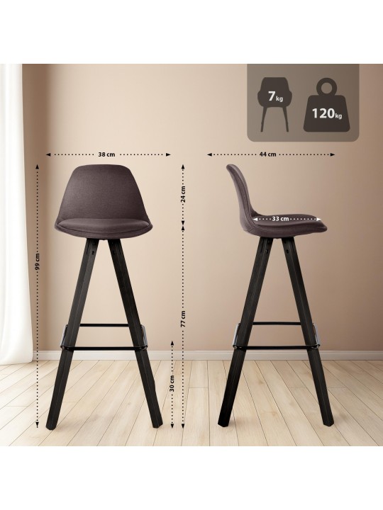 Conjunto de 2 bancos de bar em tecido Corbin quadrado, castanho