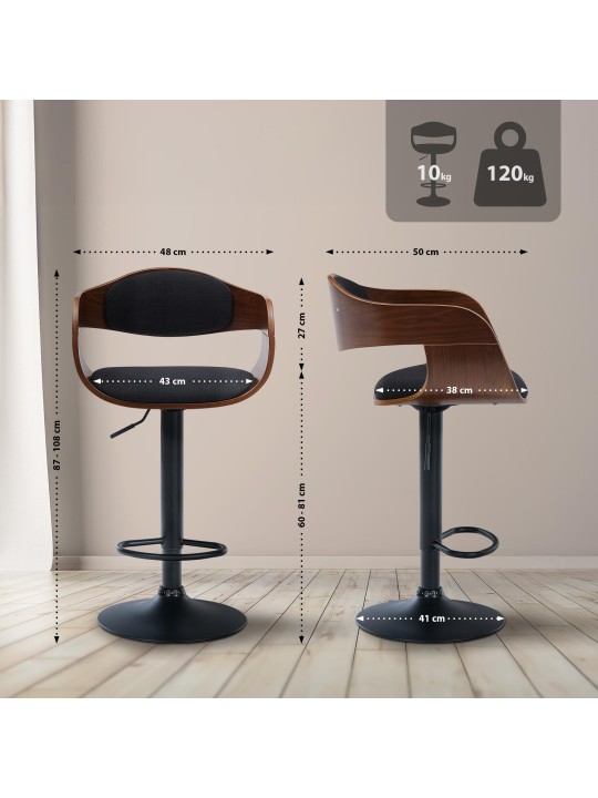 Banqueta alta Kingston B tecido, nogueira/preto