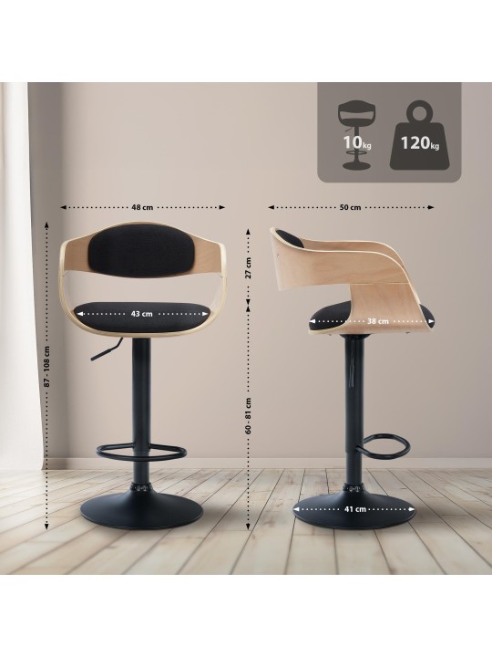 Conjunto de 2 bancos altos em tecido Kingston B, natural/preto