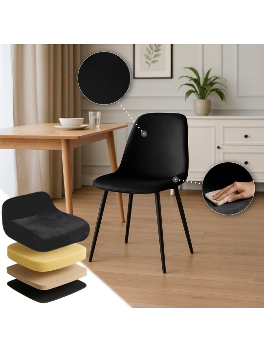 Conjunto de 2 cadeiras de jantar em veludo Maryam, preto