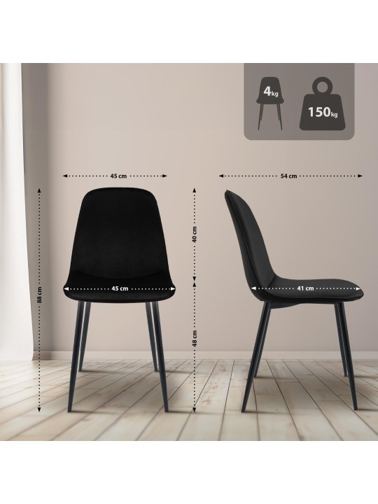 Conjunto de 2 cadeiras de jantar em veludo Maryam, preto