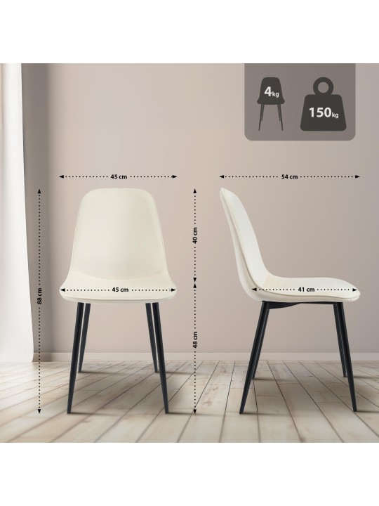 Conjunto de 2 cadeiras de jantar em veludo Maryam, creme Conjunto de 2 cadeiras de jantar em veludo Maryam, creme