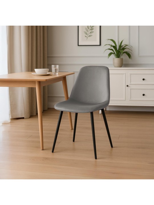 Conjunto de 2 cadeiras de jantar em veludo Maryam, cinza claro Conjunto de 2 cadeiras de jantar em veludo Maryam, cinza claro