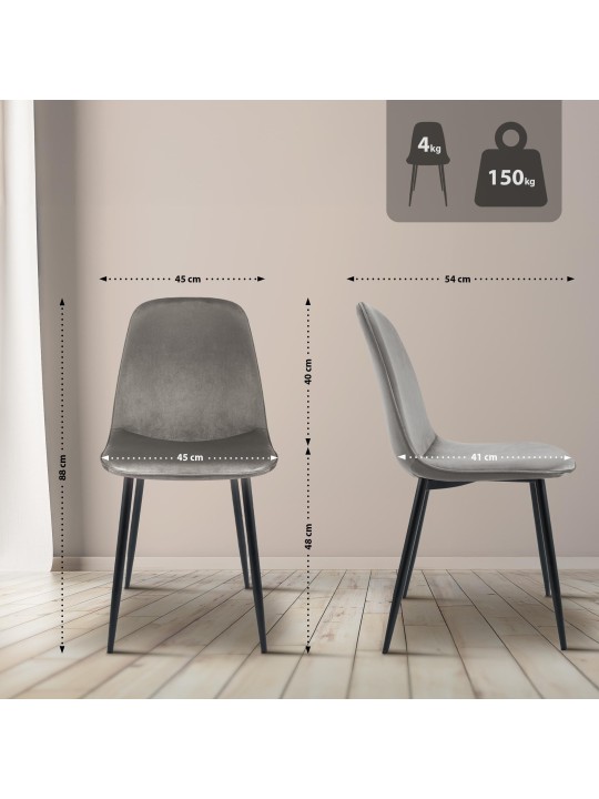 Conjunto de 2 cadeiras de jantar em veludo Maryam, cinza claro Conjunto de 2 cadeiras de jantar em veludo Maryam, cinza claro