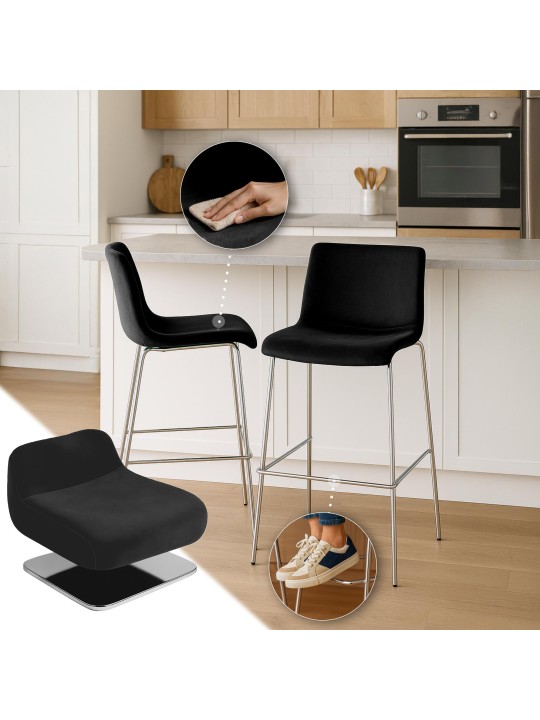Banqueta alta Hoover veludo 4 pés cromado, preto