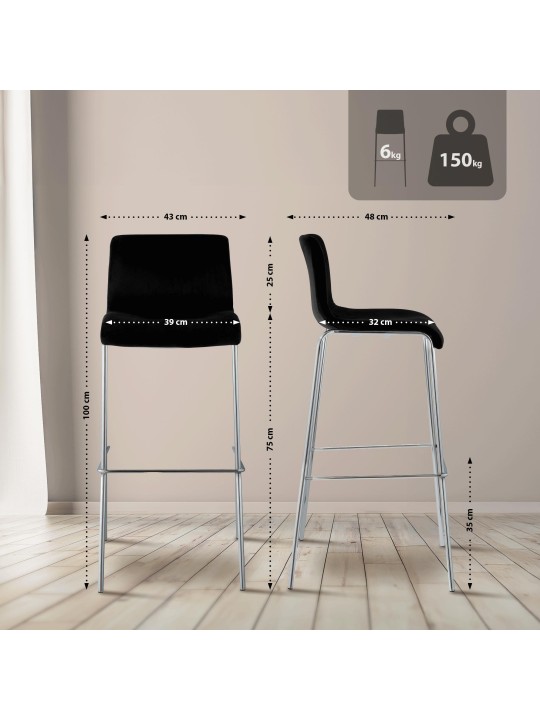 Banqueta alta Hoover veludo 4 pés cromado, preto