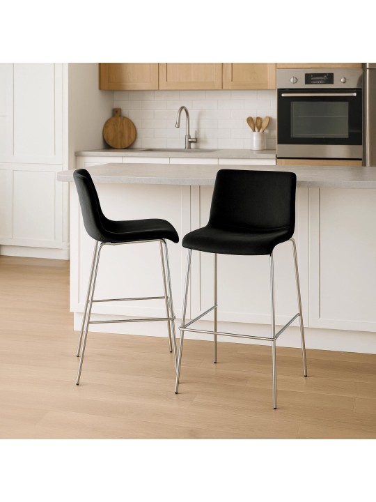 Banqueta alta Hoover veludo 4 pés cromado, preto