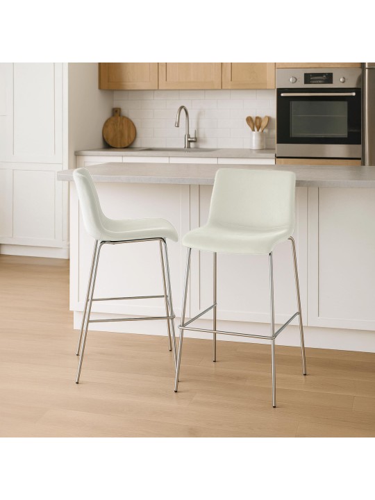 Banqueta alta Hoover veludo 4 pés cromado, creme