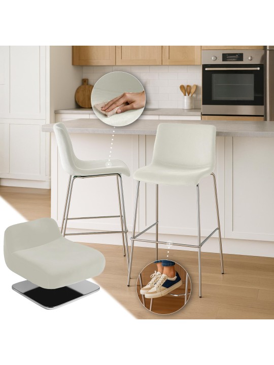 Banqueta alta Hoover veludo 4 pés cromado, creme