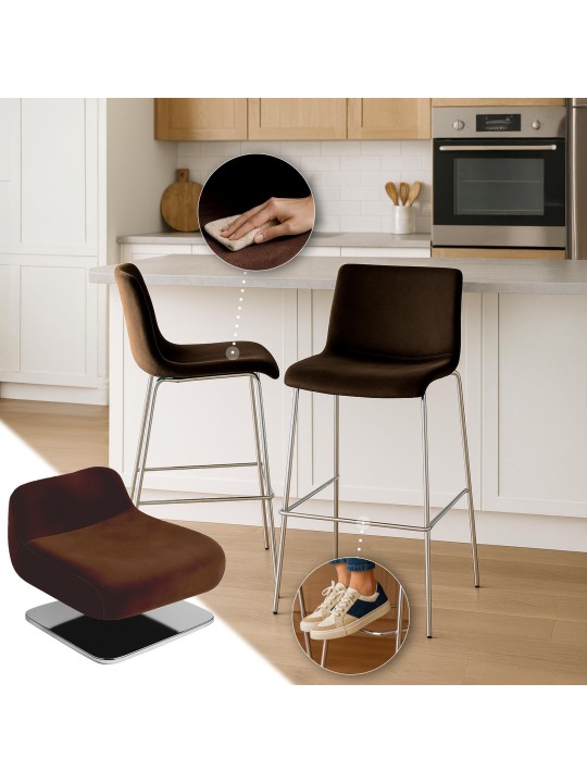 Banqueta alta Hoover veludo 4 pés cromado, castanho