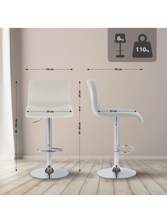 Banqueta alta Hoover veludo C, creme