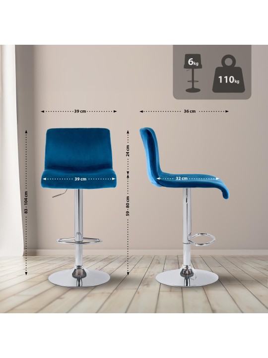 Banqueta alta Hoover veludo C, azul