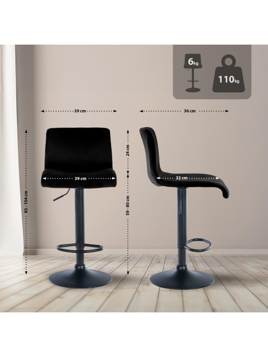 Banqueta alta Hoover veludo B, preto