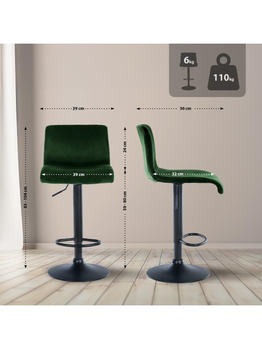 Banqueta alta Hoover veludo B, verde