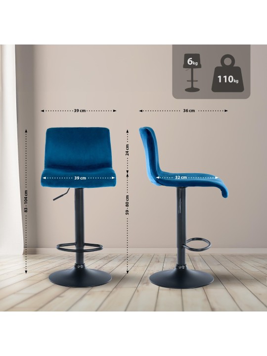 Banqueta alta Hoover veludo B, azul