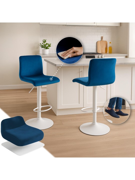 Banqueta alta Hoover veludo W, azul