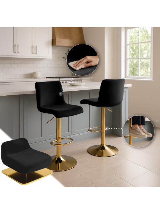 Banqueta alta Hoover veludo G, preto