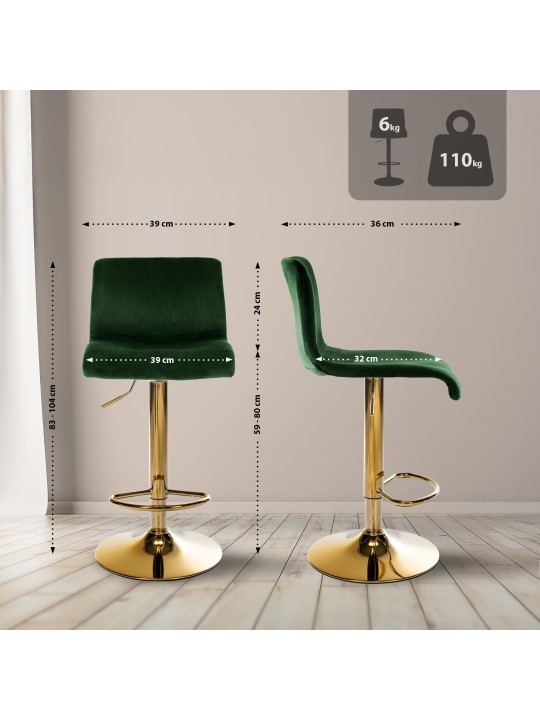 Banqueta alta Hoover veludo G, verde